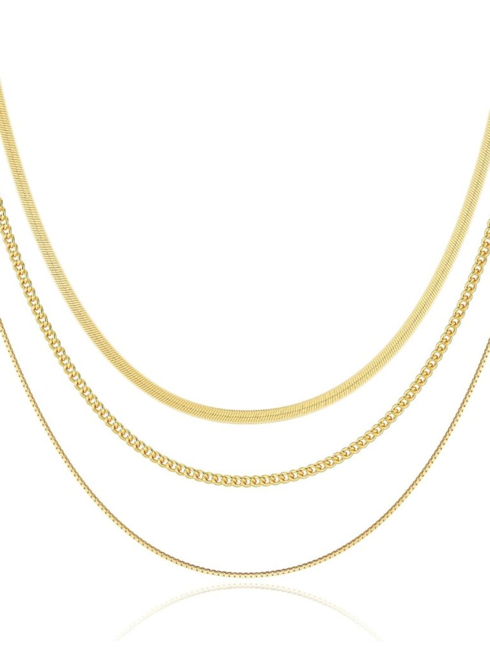 Layered Necklace Set for Women Stackable | Herringbone Snake Cuban Rope Chain, D - Picture 8 of 9
